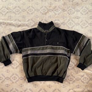 LD-Sport International | Vintage Black and Olive Striped Pullover | Size L